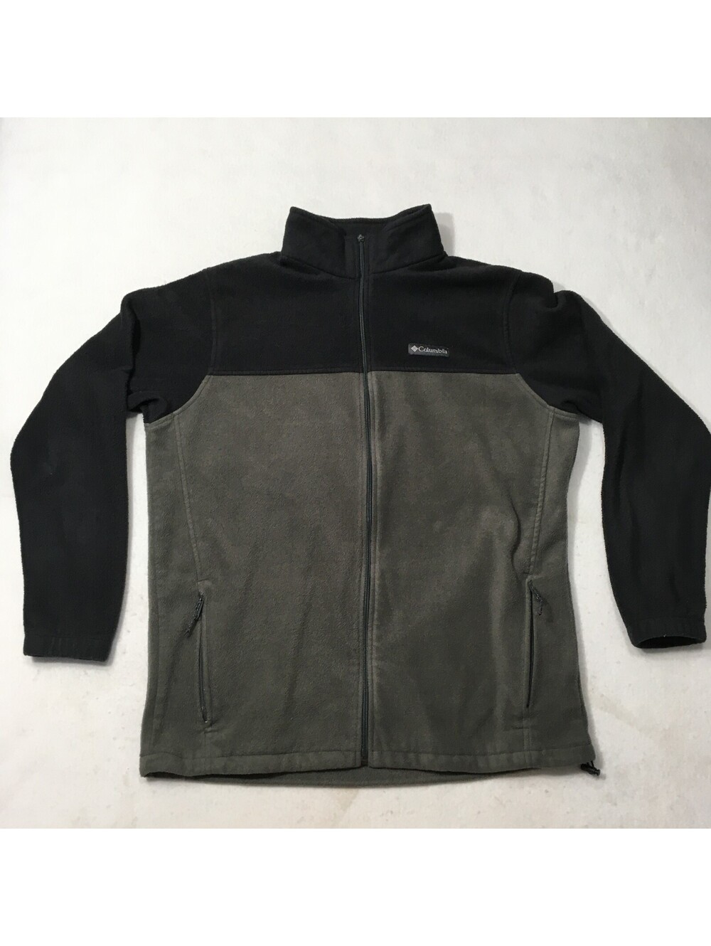 COLUMBIA Men’s Soft Shell Fleece Jacket black/GRAY LT large tall needs zip pull